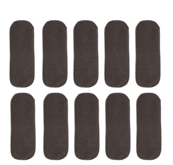 Longlife Reusable Washable Cotton Diaper Nappy Inserts Pad Wetfree 4 Layers Bamboo Charcoal Diaper Inserts Liners for Baby Boy, Baby Girl, Babies, Infants, Toddlers (Pack of 10, Black) - Black, Pack of10